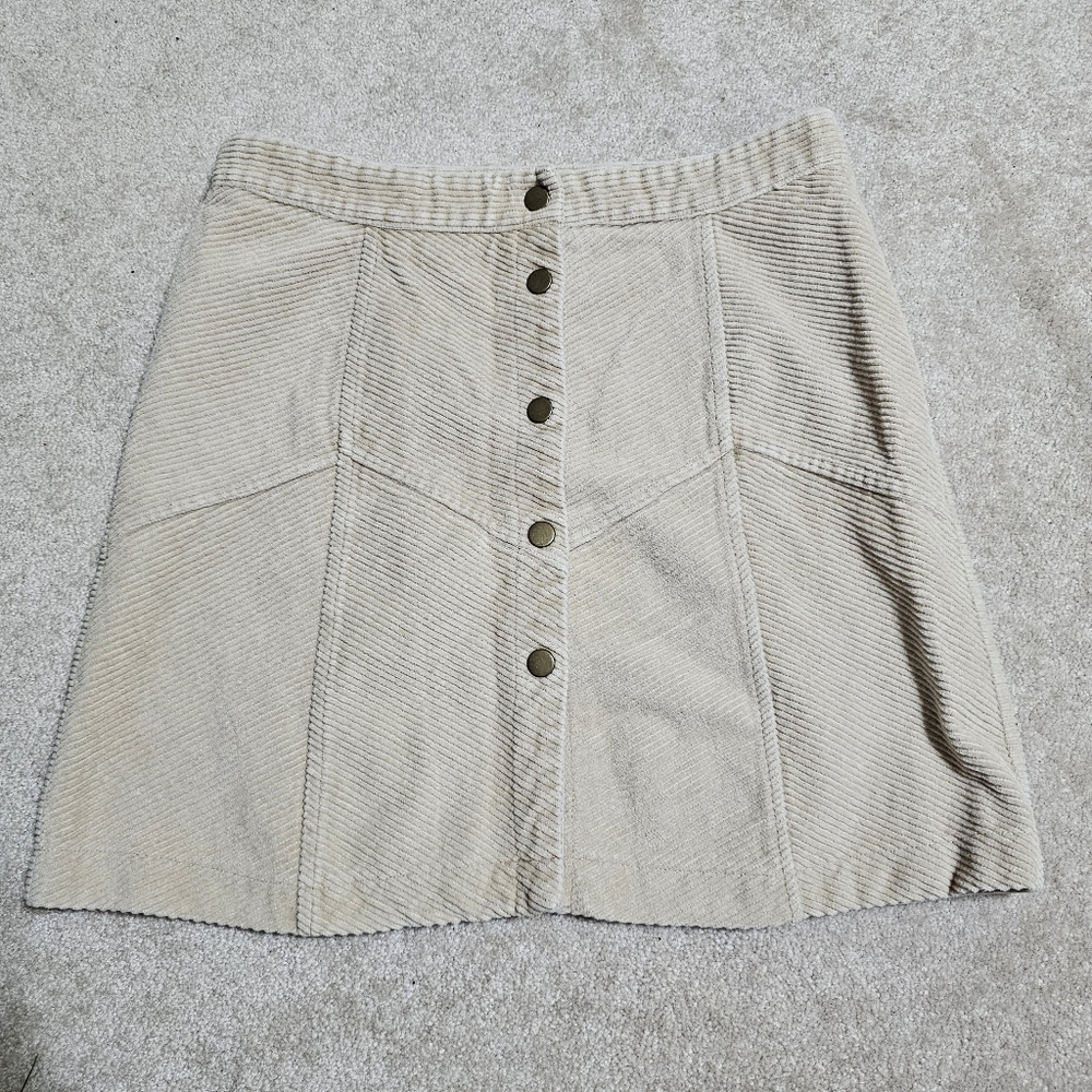 She + Sky Corduroy A-Line Mini Skirt Snap Button Tan L